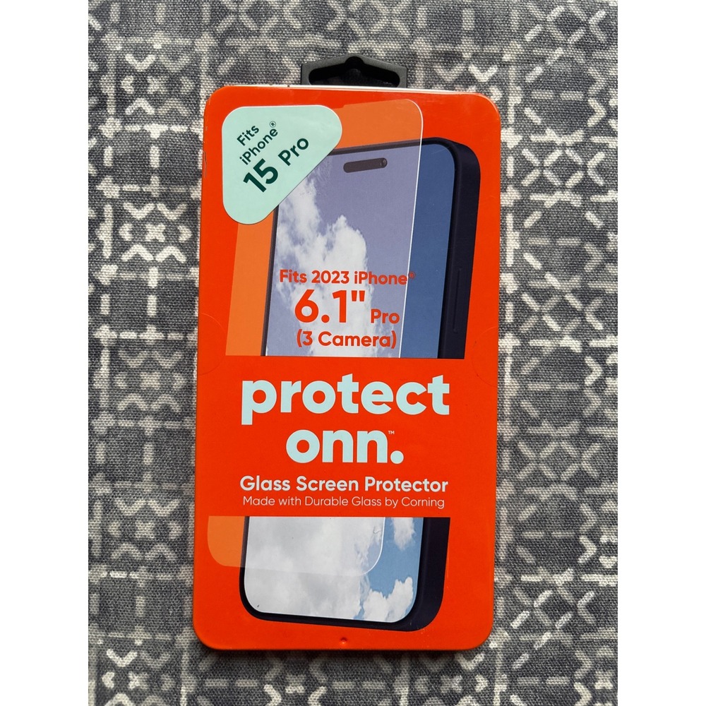 onn Glass Screen Protector iPhone 15 Pro 6.1 Inch Clear New Corning Glass 9H